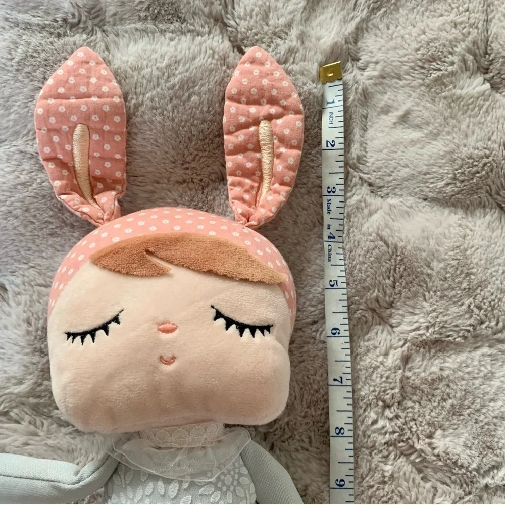 Metoo Angela Plush Doll Cloth Soft Gray Dress Pink Bunny Ears 14